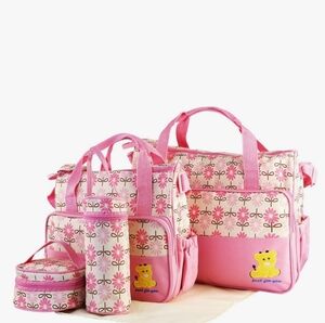5 Piece Pink Floral Diaper Bag Set